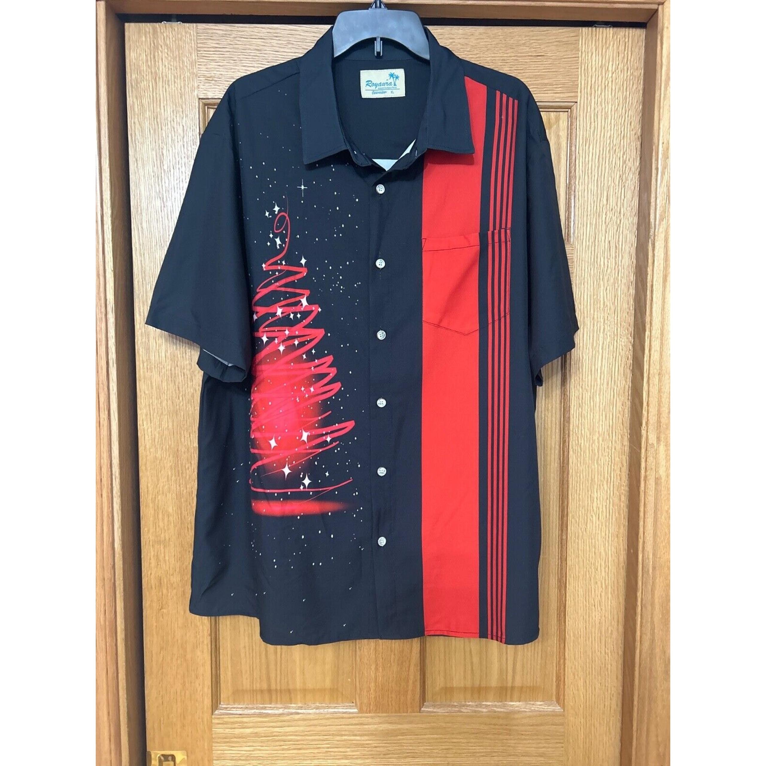 Royaura Hawaiian Tropical Short Sleeve Button Up Shirt Men's Size XL red/black