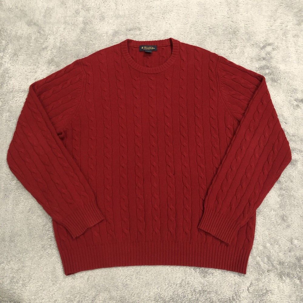 Brooks Brothers Men's XL Cable Knit Sweater Crimson Blend 30% Cashmere 70% Wool