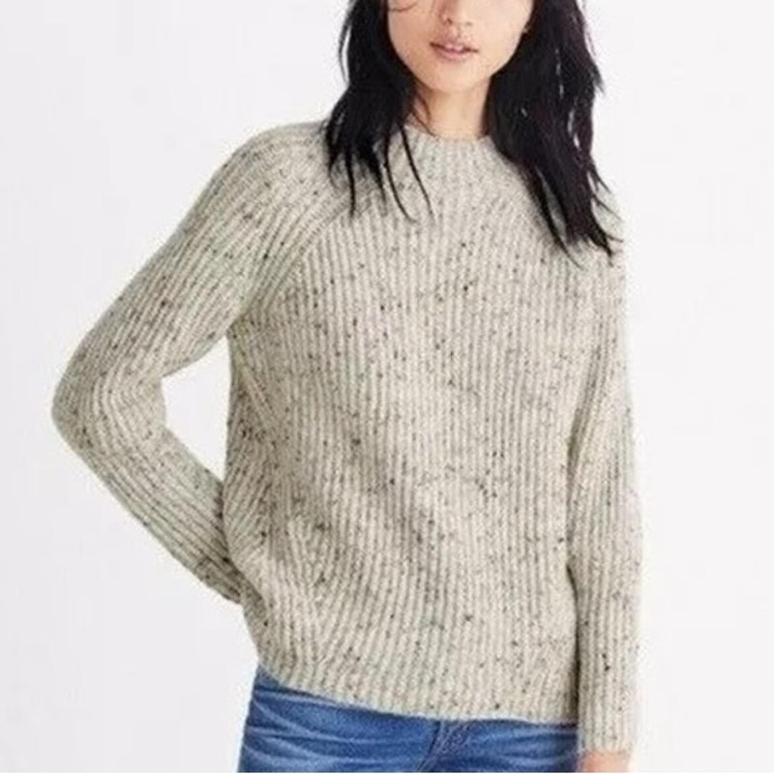 Madewell x J. Crew Northfield Mockneck Sweater S Gray Boxy Rib Knit Wool Blend