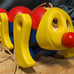 Kiddicraft Vintage 1990s Yellow Red Blue Pull Along Caterpillar Clatterpilla