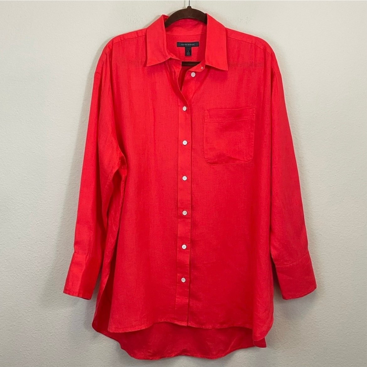 Banana Republic Red Poppy The oversized Linen Shirt Long Sleeves Size L