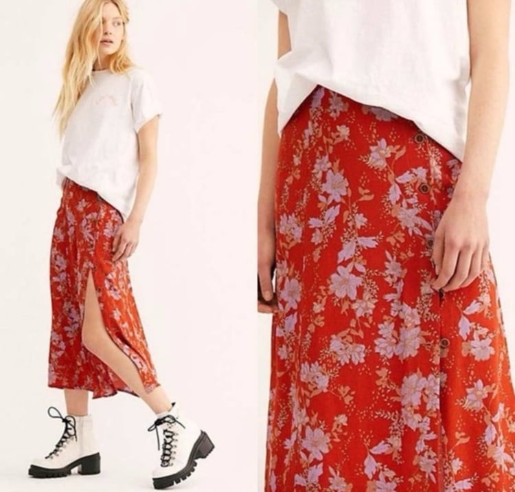Free People Floral Retro Love Midi Skirt Size 6
