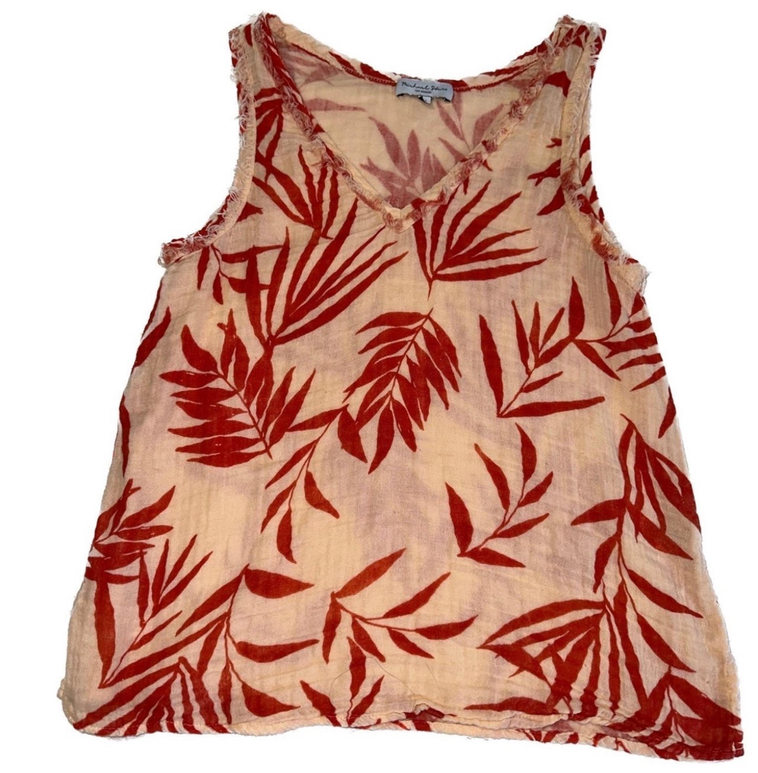 Like New Michael Stars Orange Red Floral Linen Tank Top