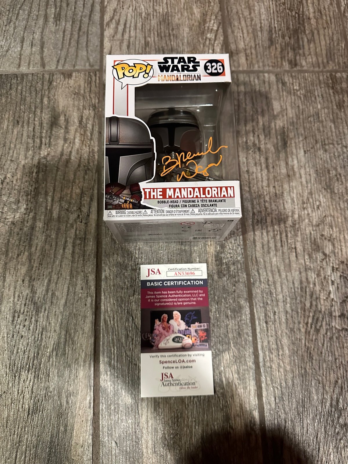 BRENDAN WAYNE SIGNED THE MANDALORIAN FUNKO POP JSA COA AUTOGRAPHED STAR WARS