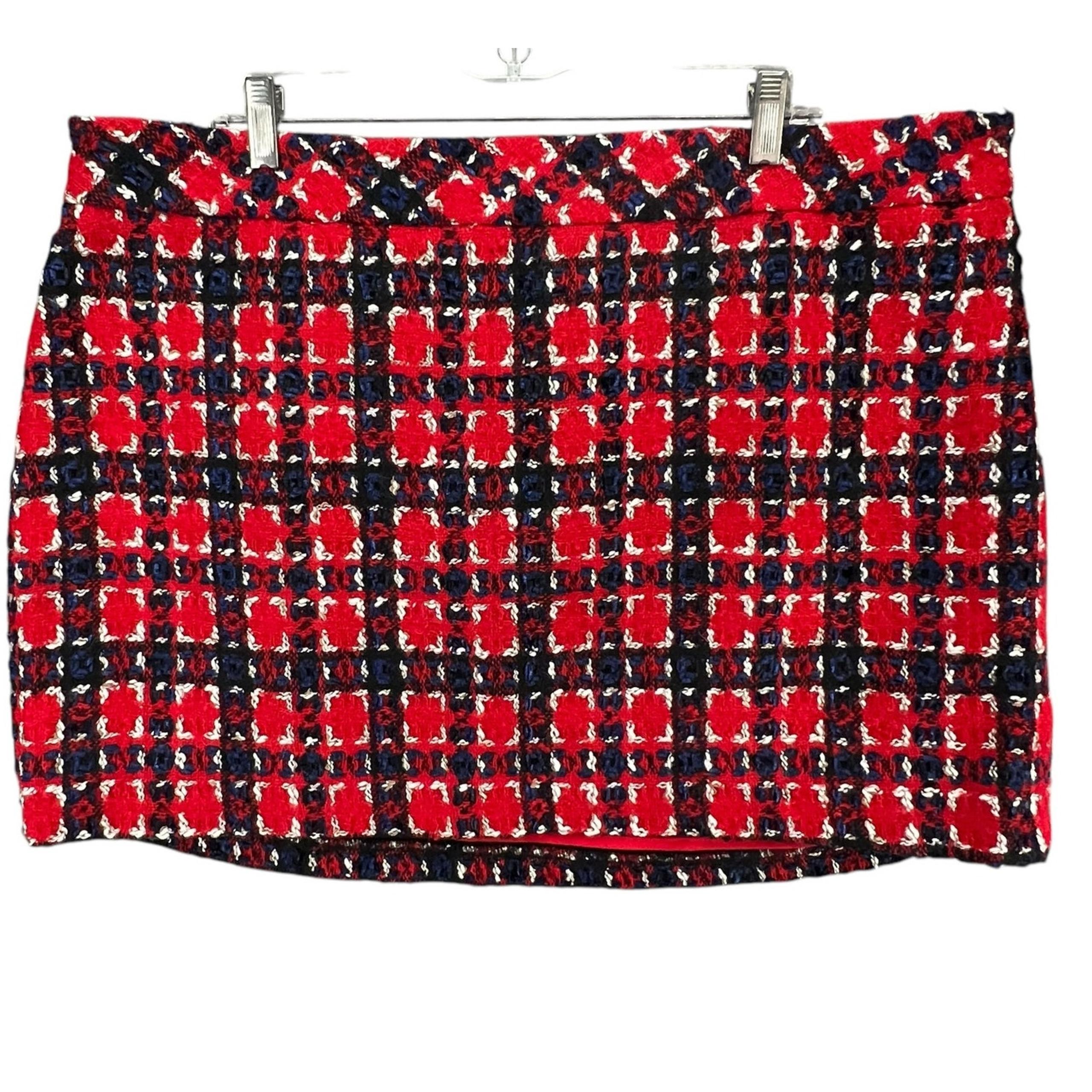 Anthropologie Endless Rose Mini Skirt Womens 2X Red Tweed Plaid Academia Preppy