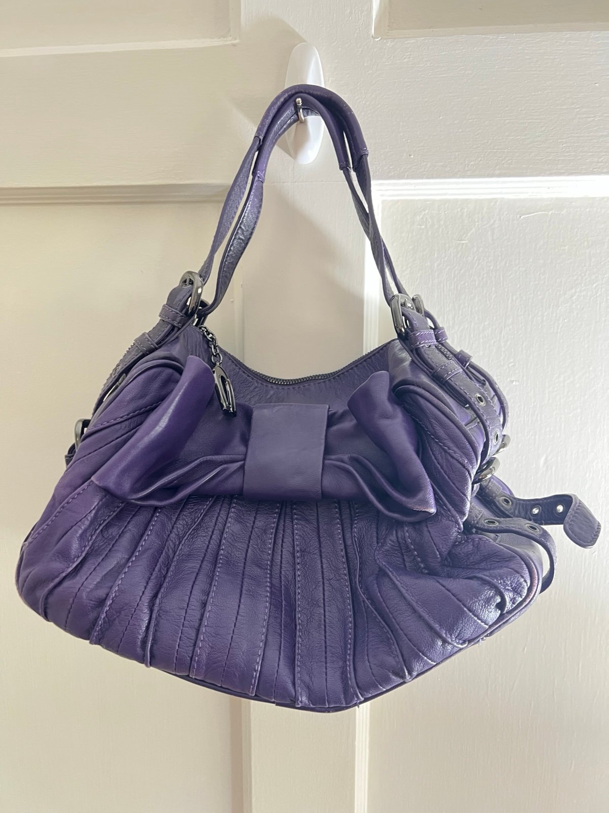 Betsey Johnson large leather purple bow purse