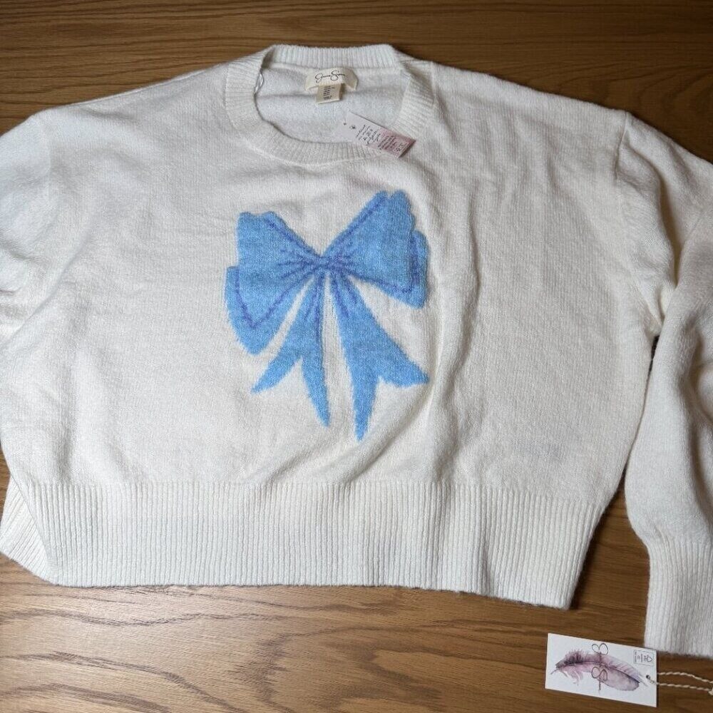 Jessica Simpson Blue Bow Wool Jumper Sweater Size XL NEW WITH TAG