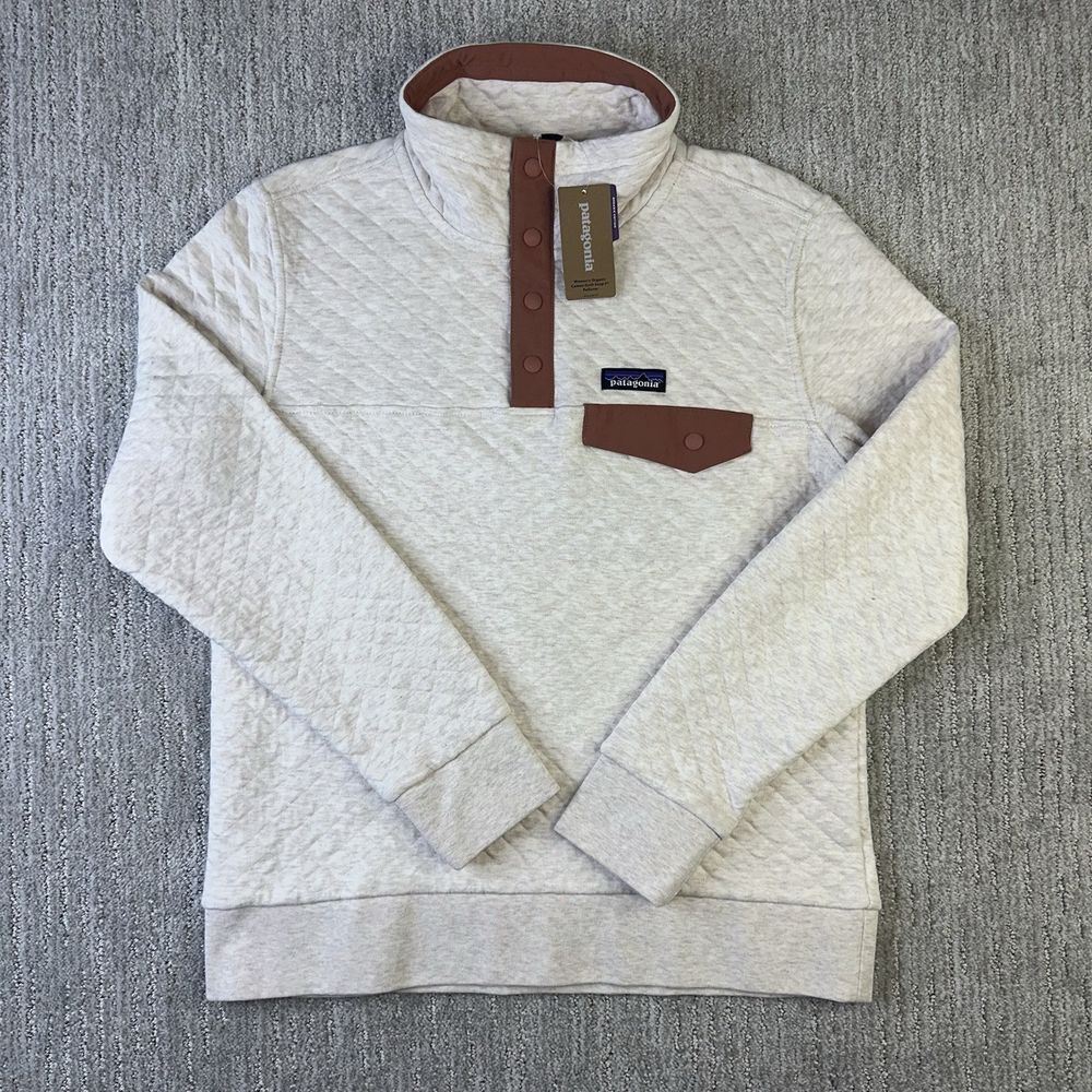 Women's Patagonia Organic Cotton Quilted Snap-T Pullover Size Small Dyno White