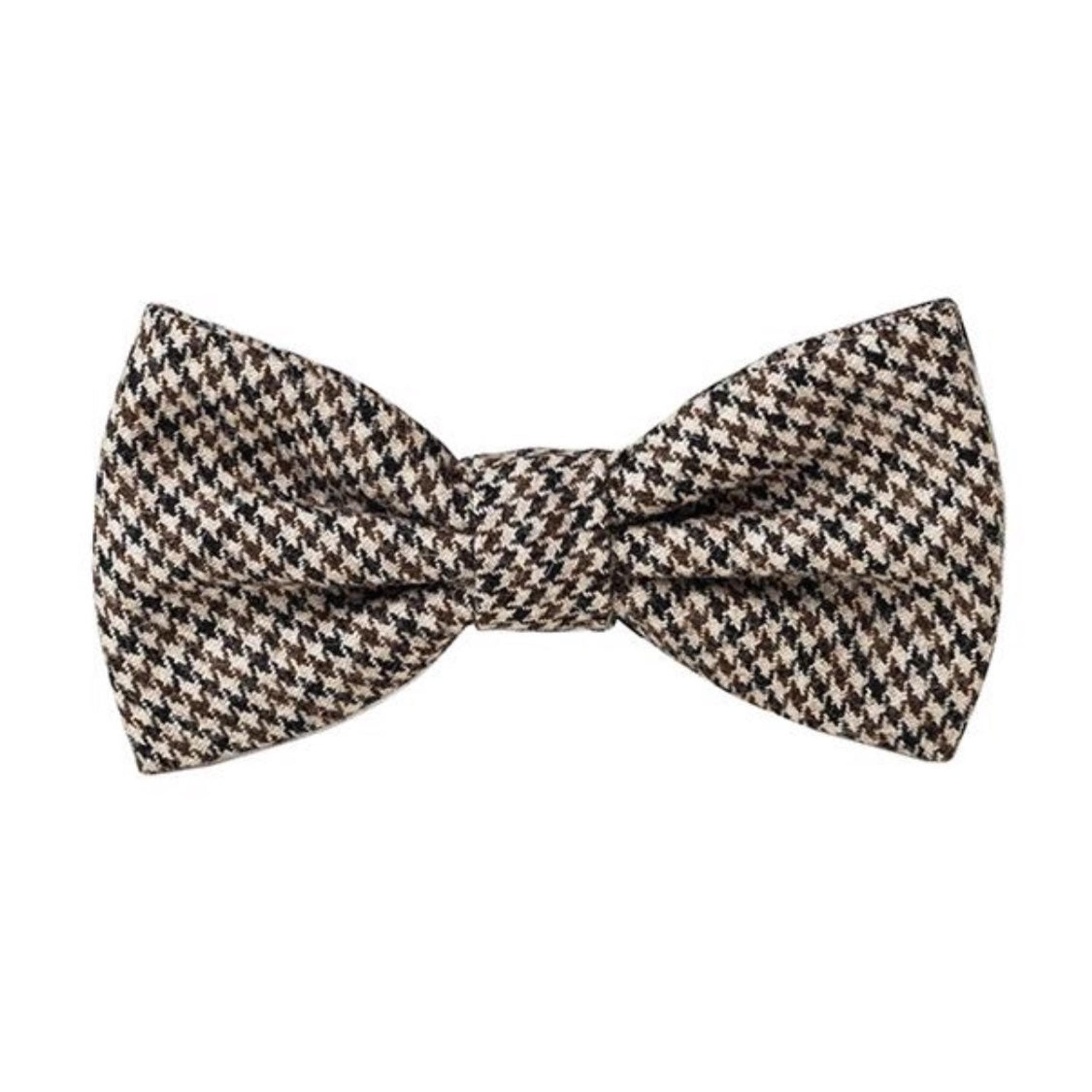 Men's Beige Houndstooth Tweed Bow Tie