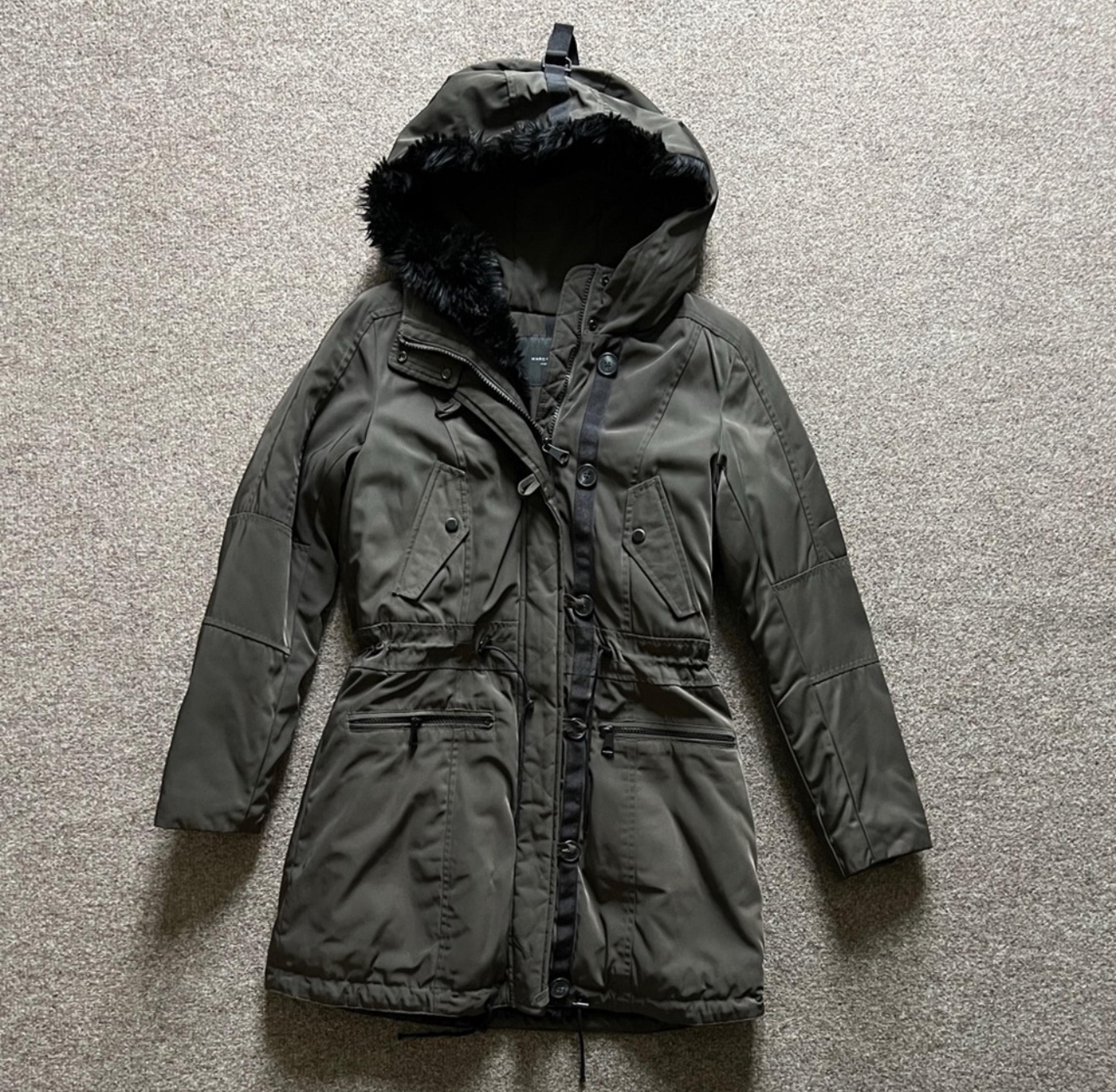 Marc New York by Andrew Marc Fur Lined Parka Jacket Coat Olive Green Womens XS