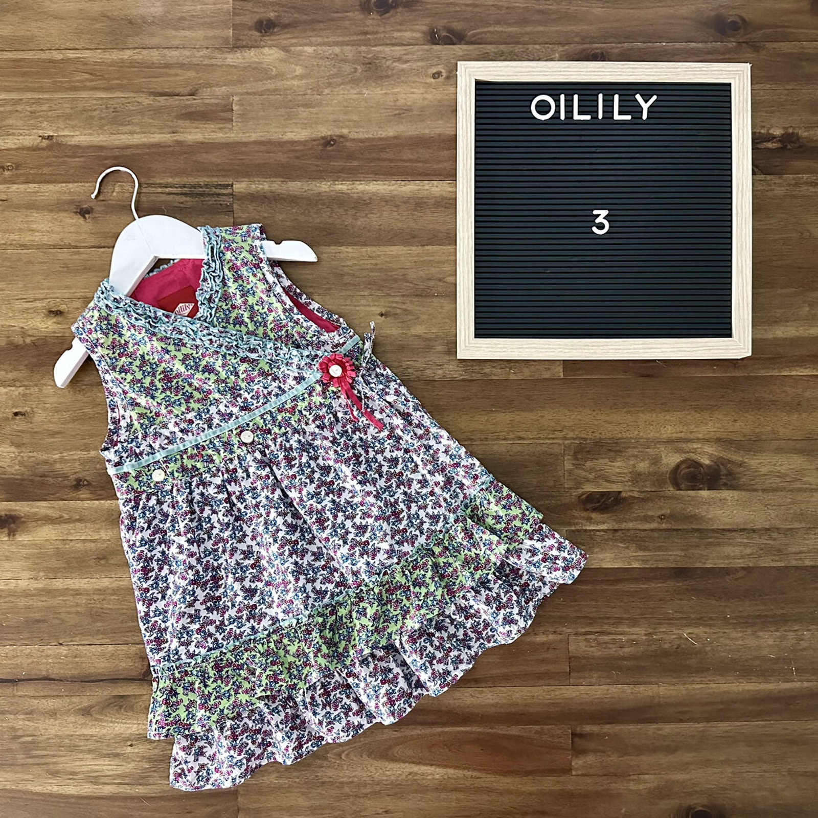 Oliliy Blue Green Floral Sleeveless Wrap Ruffle Dress European Cotton 3/98