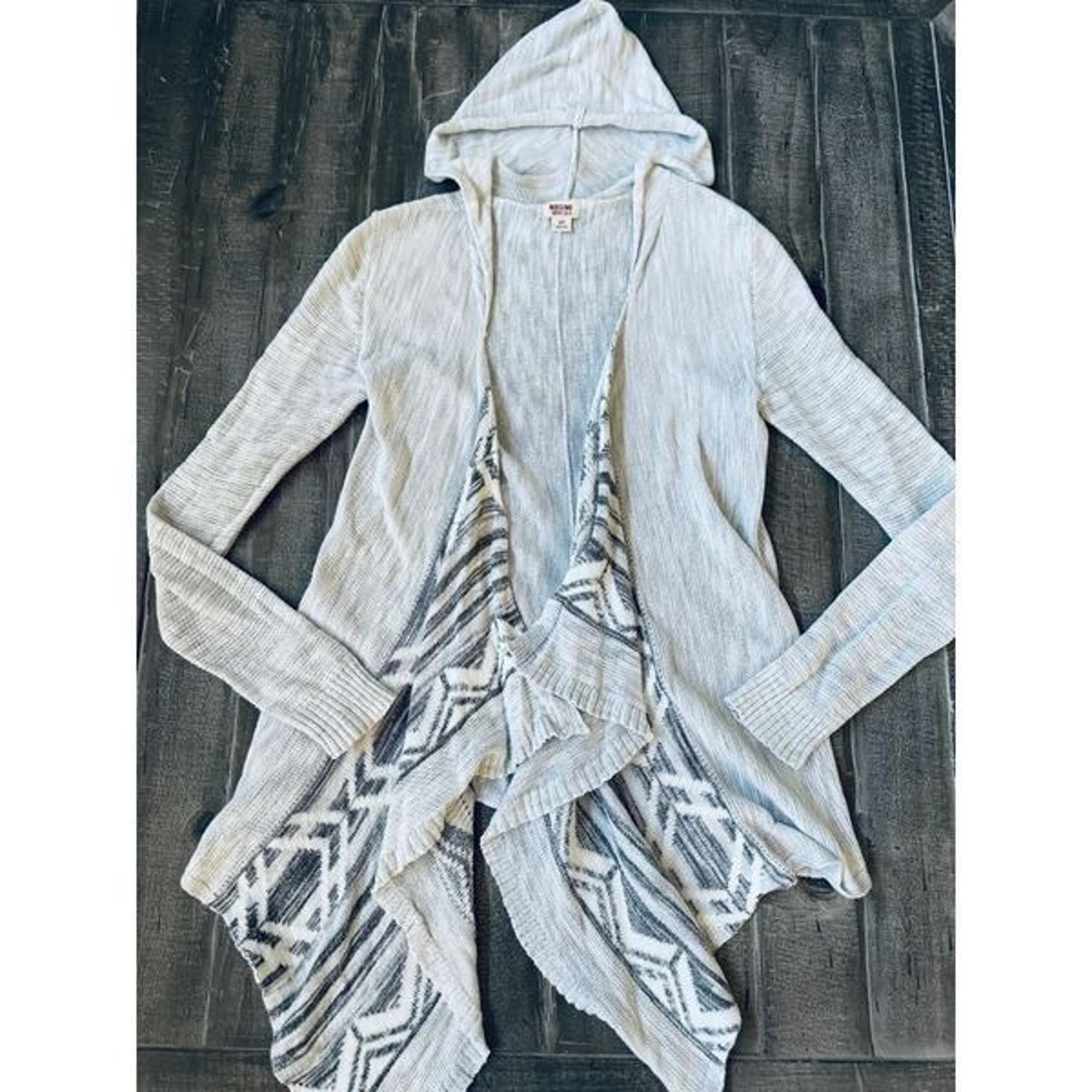Mossimo Supply Co Boho Aztec Gray Hooded Knit Cardigan Sweater Shrug S