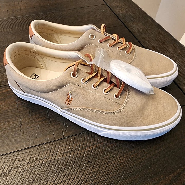 Polo Ralph Lauren Men's Keaton-Pony Canvas Sneakers - Sz. 9.5 - Color: Khaki