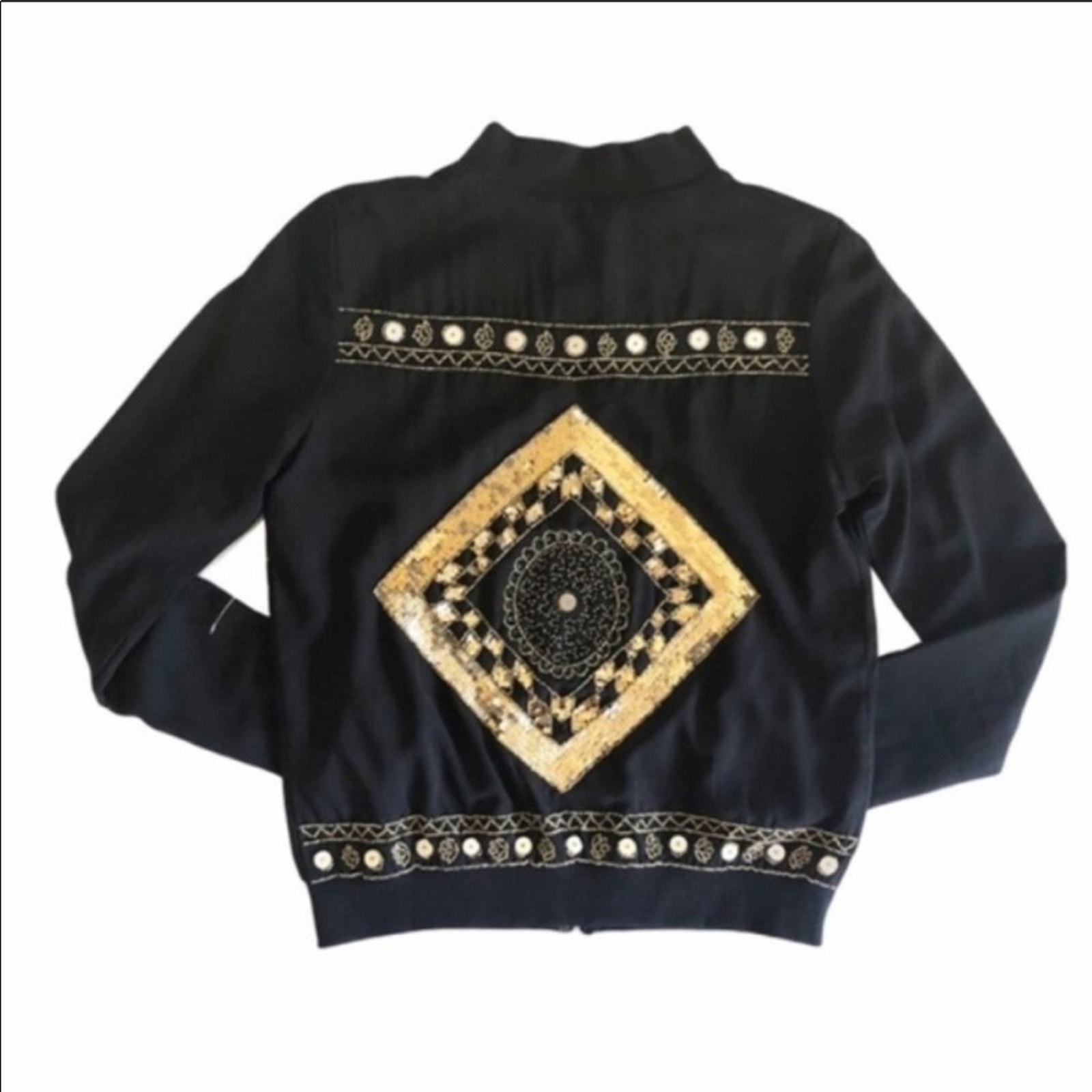 NEW DOLLS KILL MISSGUIDED Gold Sequined Emblem Black Zipper Bomber Jacket Coat 4