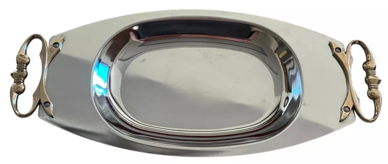 KROMEX Vintage Chrome Metal Serving Tray Platter Kitchenware Made In USA