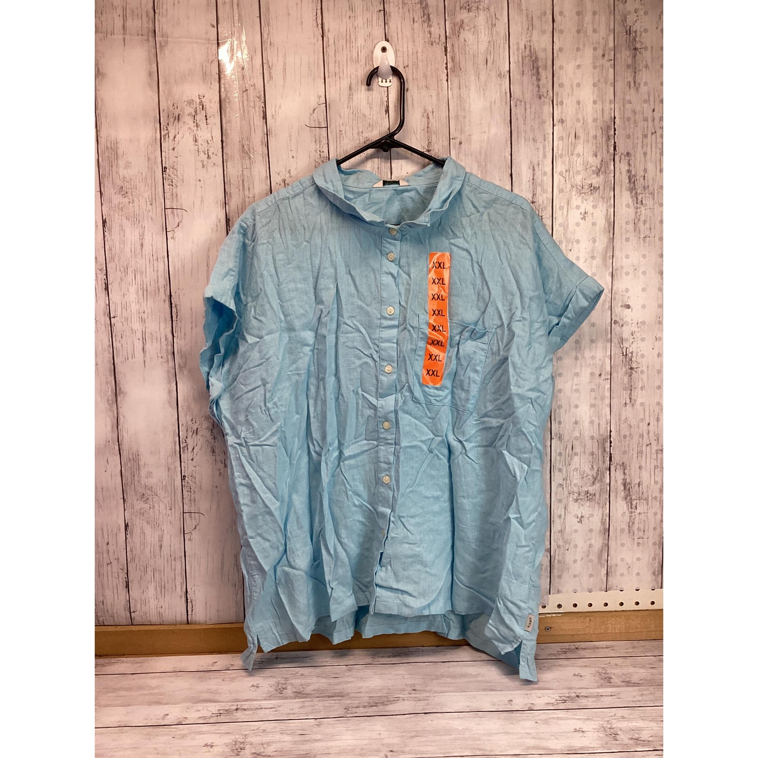 Orvis Women's Button-Up Short Sleeves Chest Pocket Blouse Light Blue Size XXL