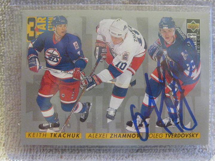 1996-97 UPPER DECK 3 STAR SELECTION HOCKEY CARD #327 signed by OLEG TVERDOVSKY