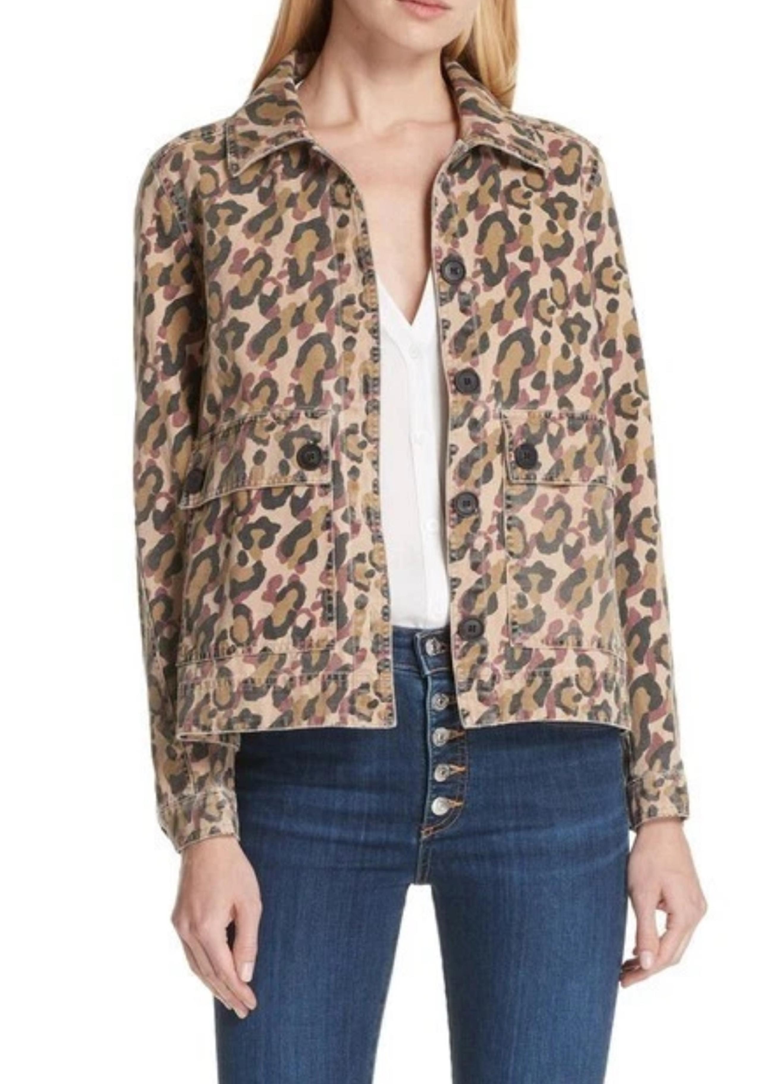 Veronica Beard Mercer Light Denim Jacket In Leopard Print Size: Medium