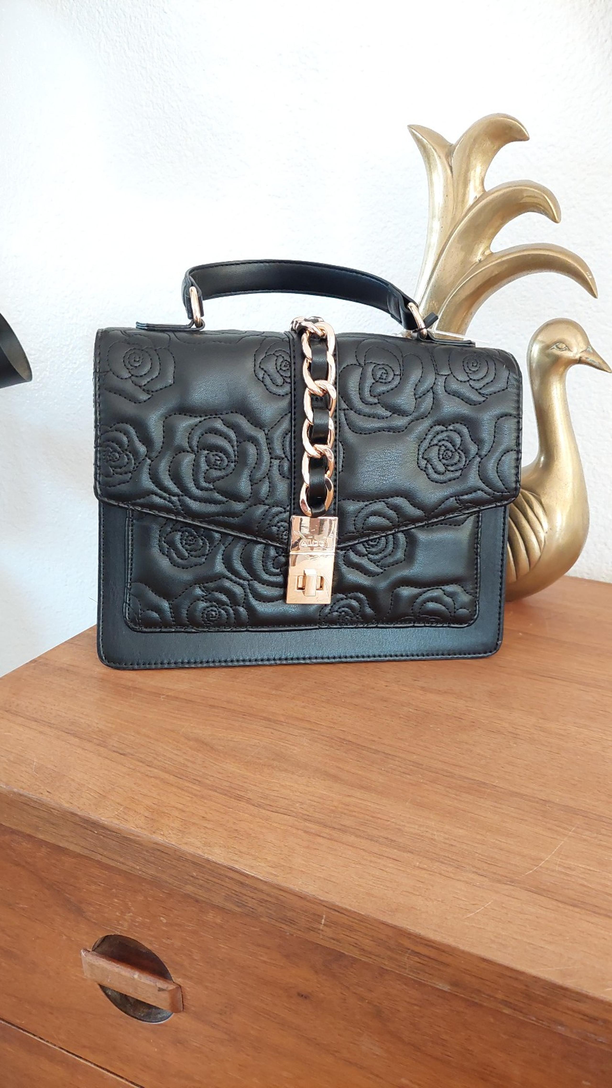 Aldo black floral roses rose gold satchel purse bag womens punk rock gold