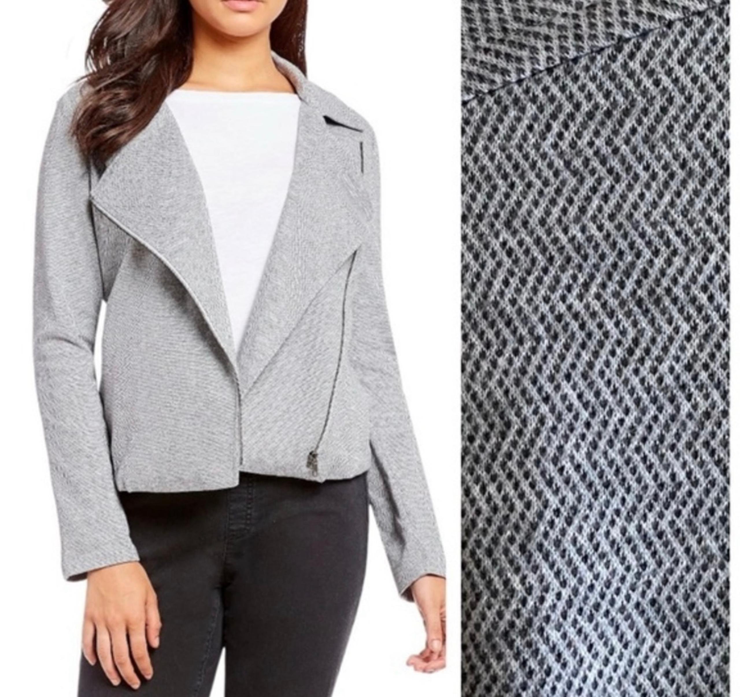 EILEEN FISHER |  Gray Herringbone Moon Organic Cotton Tweed Zip Moto Jacket XS