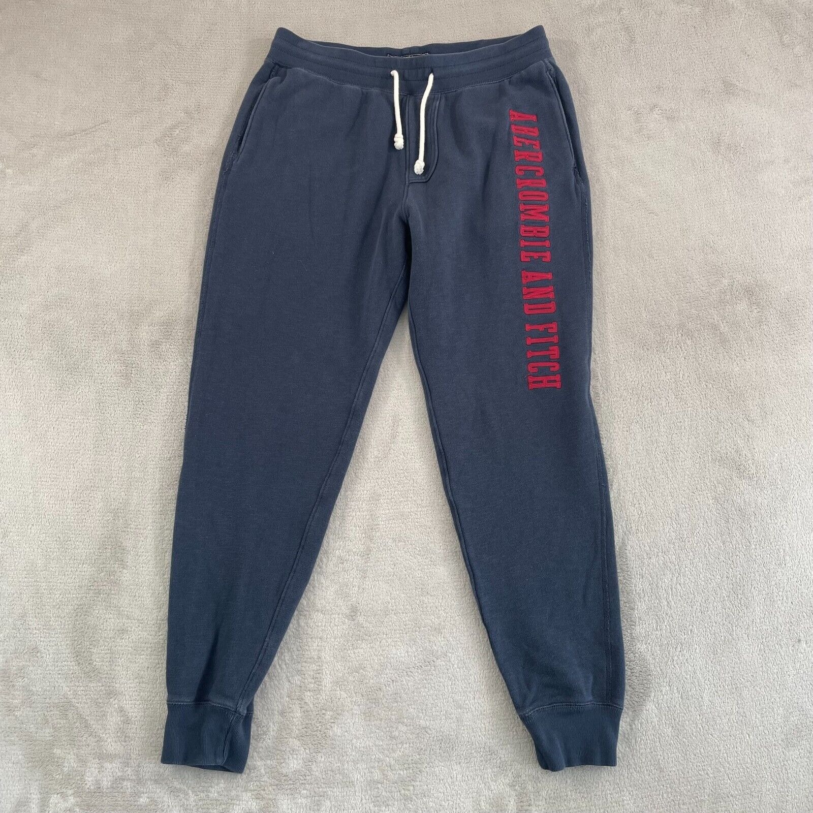 Abercrombie & Fitch Joggers Men Medium Blue SpellOut Logo Drawstring Active