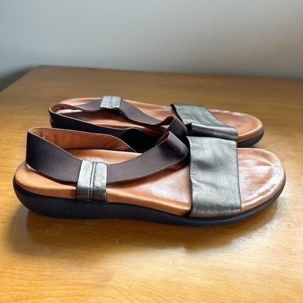 Gentle Souls Get Goin leather pewter and brown elastic strap sandal