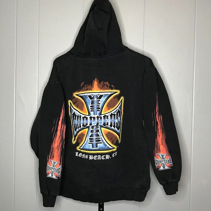 Vintage West Coast Choppers Flames Jesse James Flame Sleeve Hoodie Sz MD