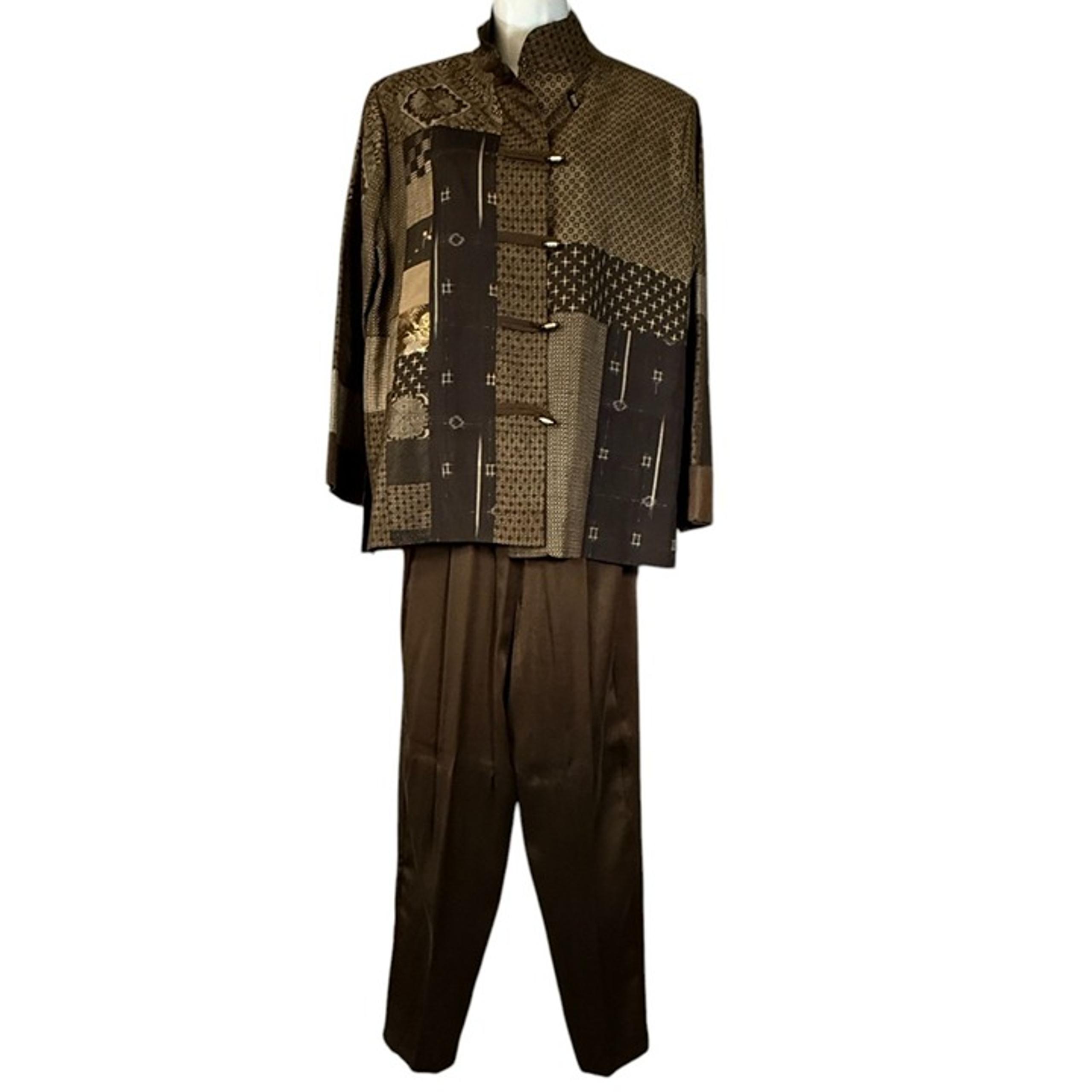 Vitg Brown Asian-Inspired Two-Piece Outfit With Intricate Patchwork Design