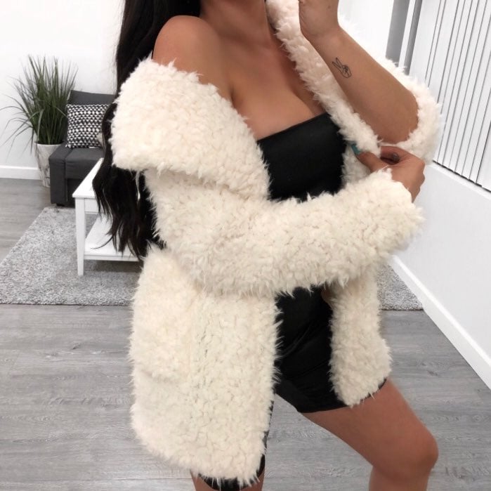 Cream Colored Fuzzy Coat Size MEDIUM