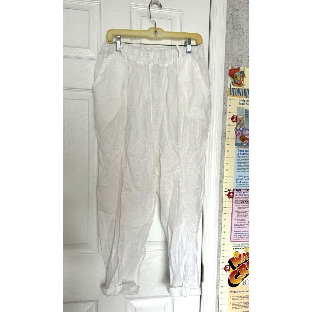 KAKTUS Made In Italy Large Linen White Pants High rise