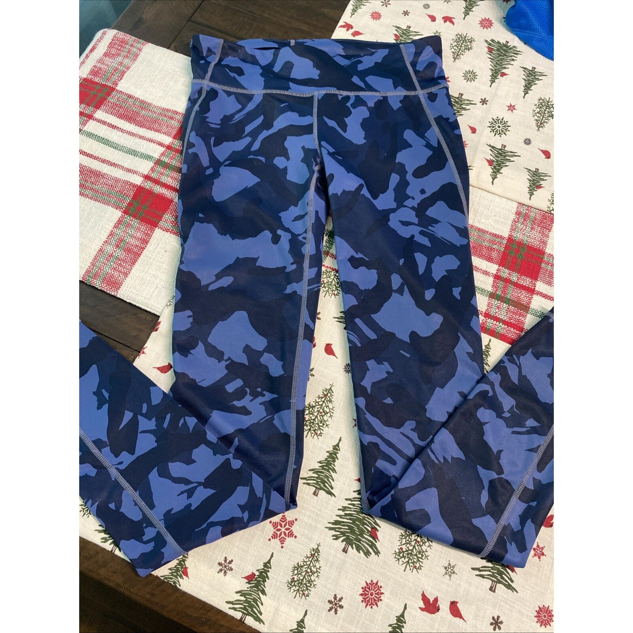 Gap GapFit Athletic Leggings Yoga Pants Stretch Blue Camo Womens Small Tall EUC