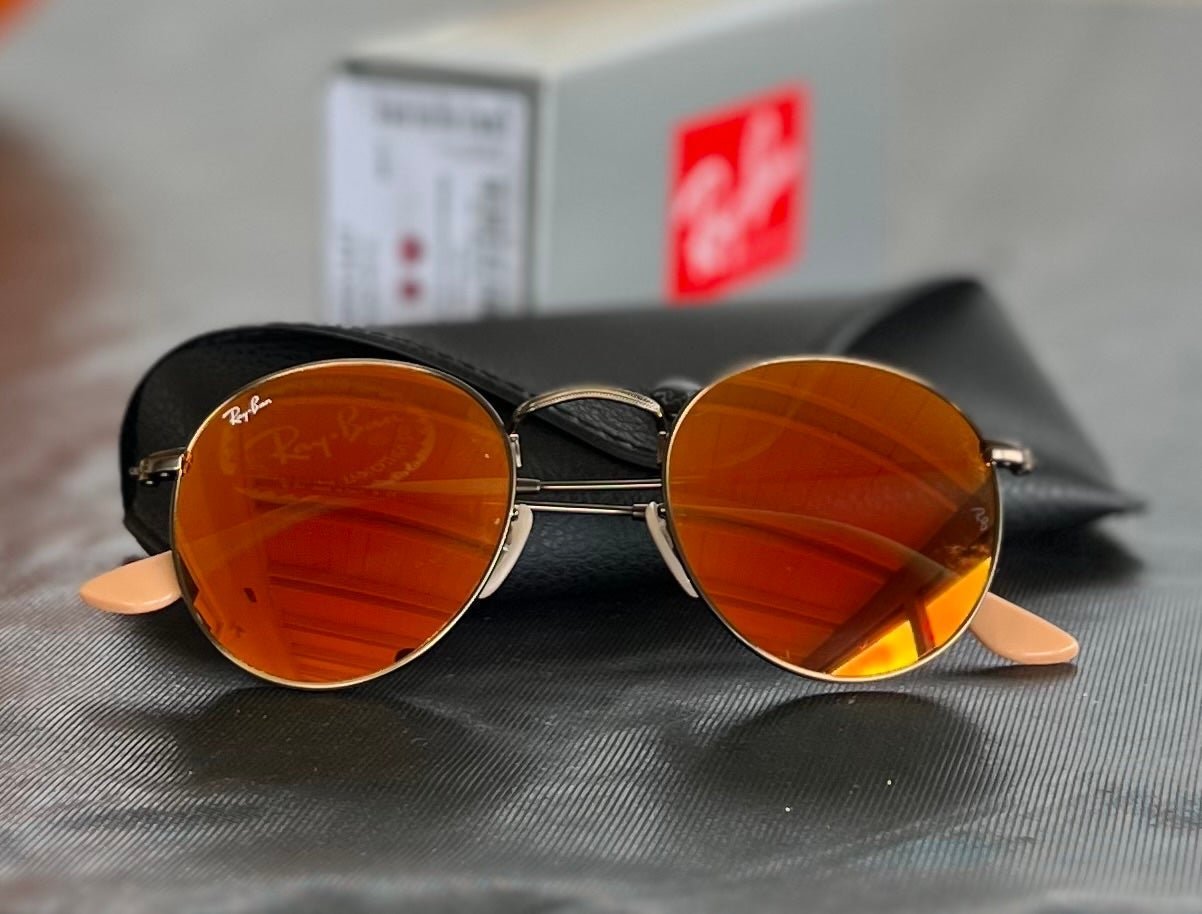 Sunglasses round rayban bronze frame mirror red ens
