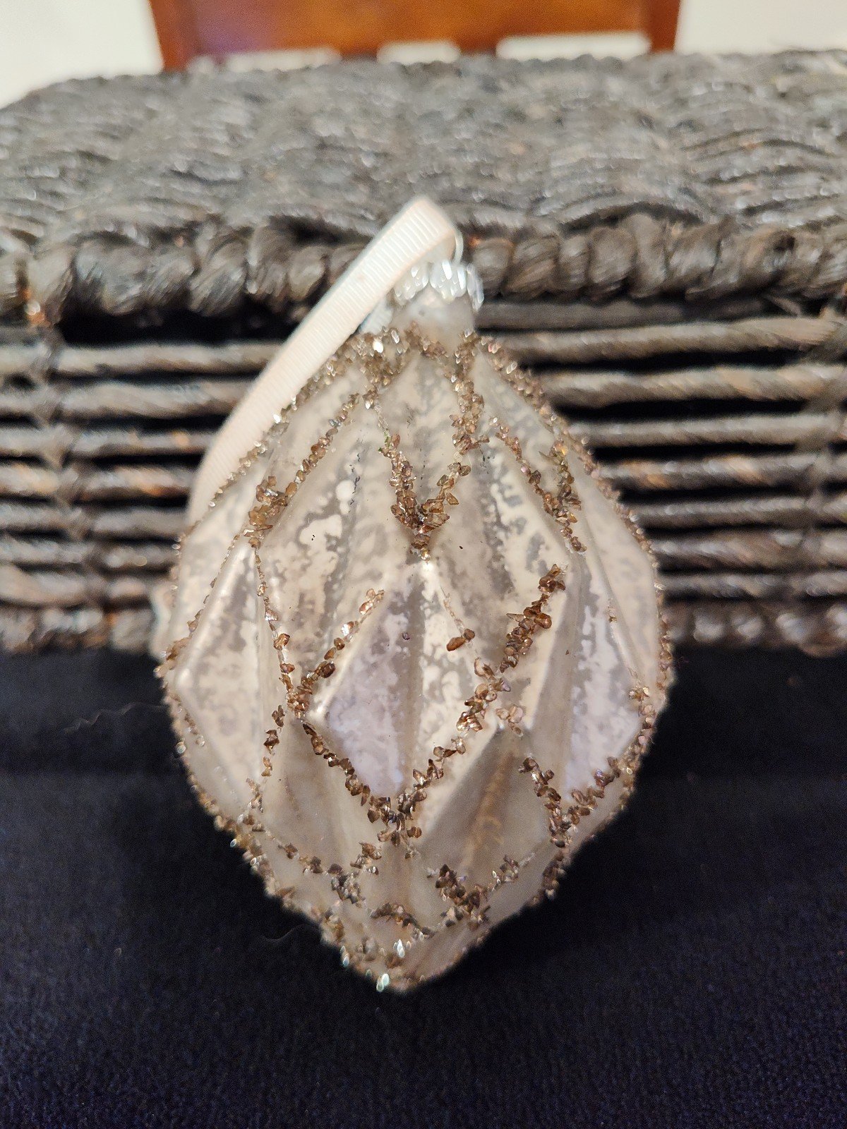 Vintage 3.5 Diamond Drop Shaped Mercury Glass Ornament! Multiple Inset Design