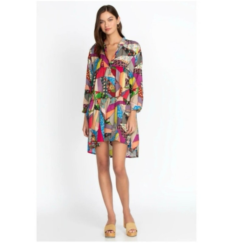 Vintage Johnny Was Women's Multicolor Jasmine Silk Shirtdress Size XS
