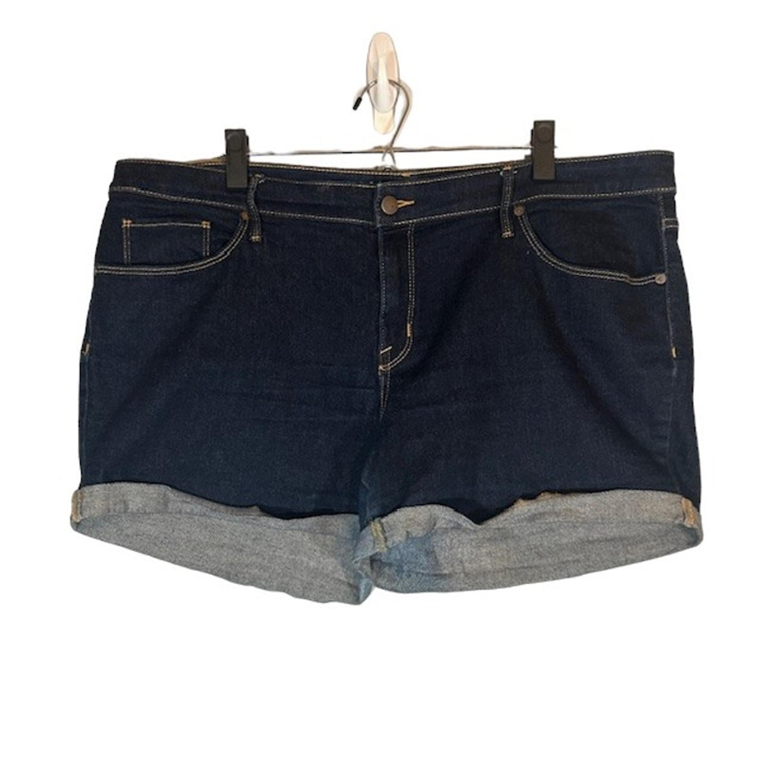 Ava & Viv Blue Dark Wash Cuffed Midi Cotton Blend Midi Denim Shorts Women Sz 18W