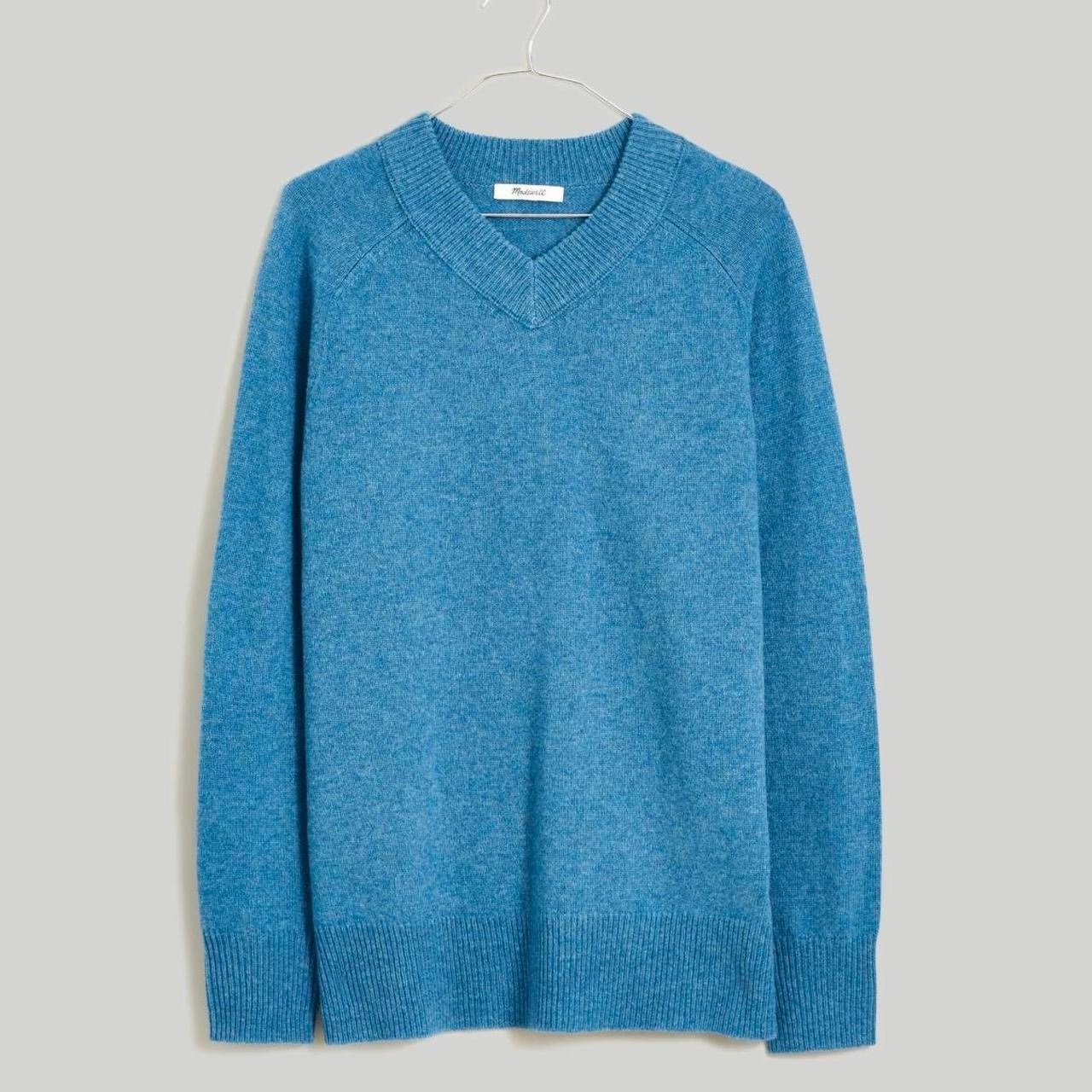 Madewell Re(Generative) Wool V-Neck Pullover Sweater in “Azure”
