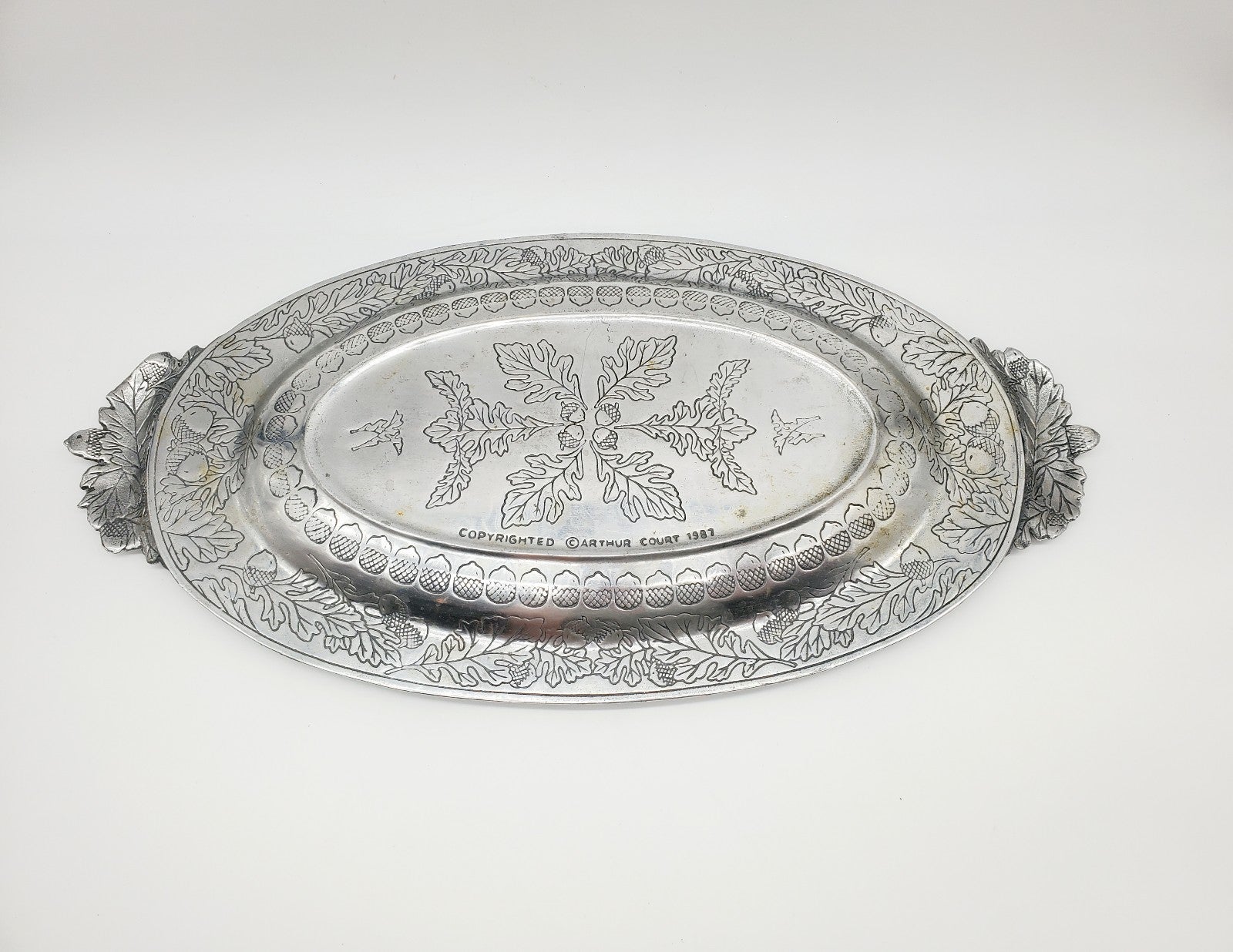 Vintage 1987 Arthur Court Aluminum Serving Tray Platter Oak Leaf Acorns