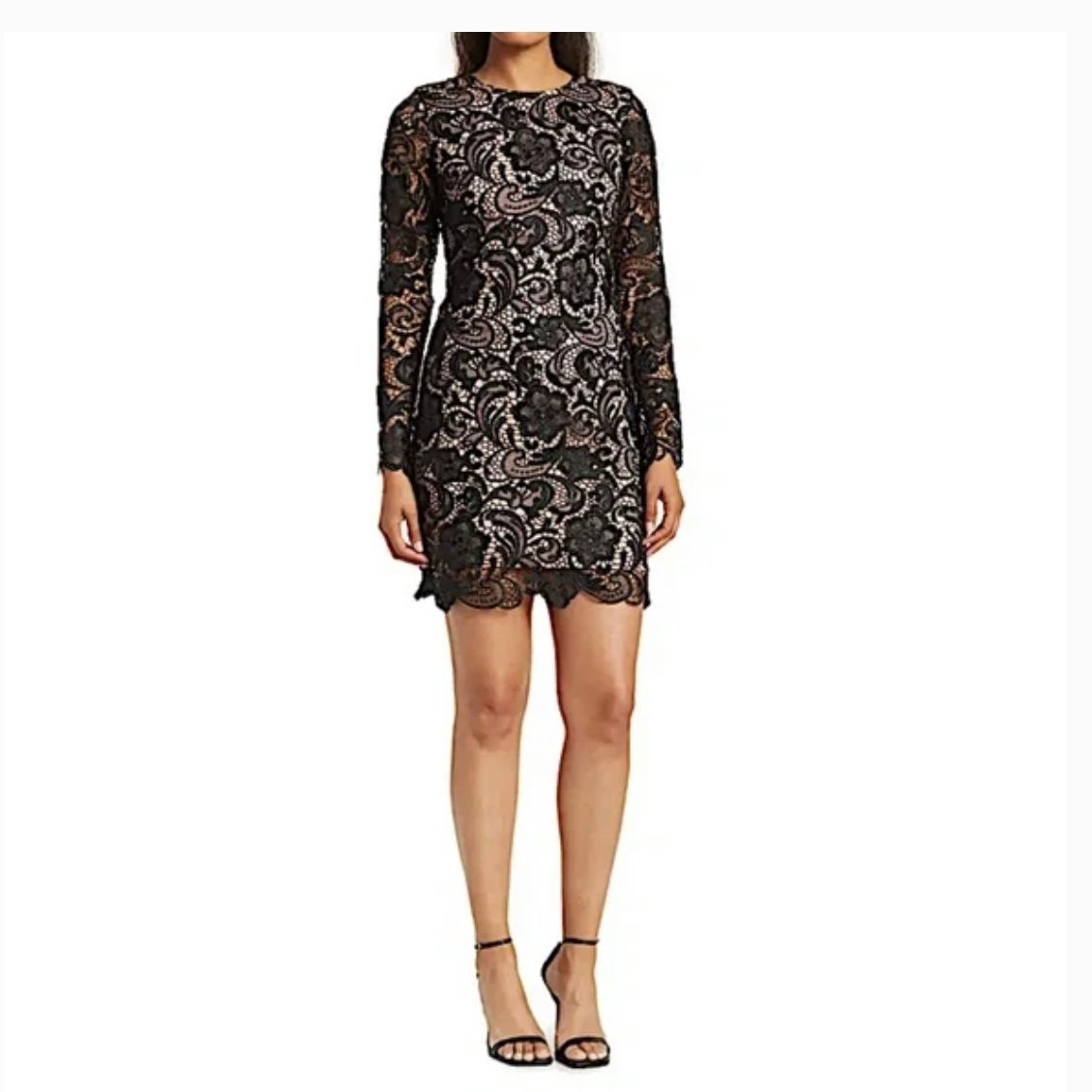 Dress the Population Clara Crochet Guipure Lace Dress Black Long Sleeves Event