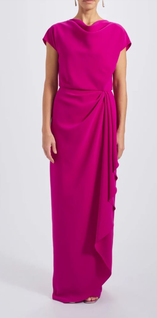 Amsale Draped Crepe Gown fuchsia sz 12