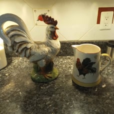 Rooster figurine and rooster pitcher