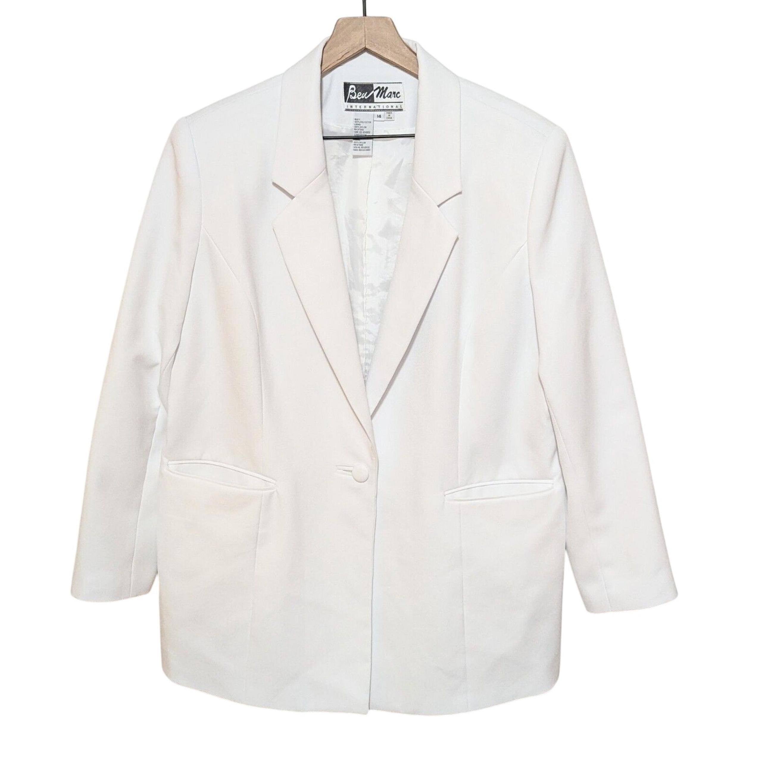 Ben Marc 2 Piece Skirt Suit Womens 14 White Single Breast Vintage 90s Y2K Event