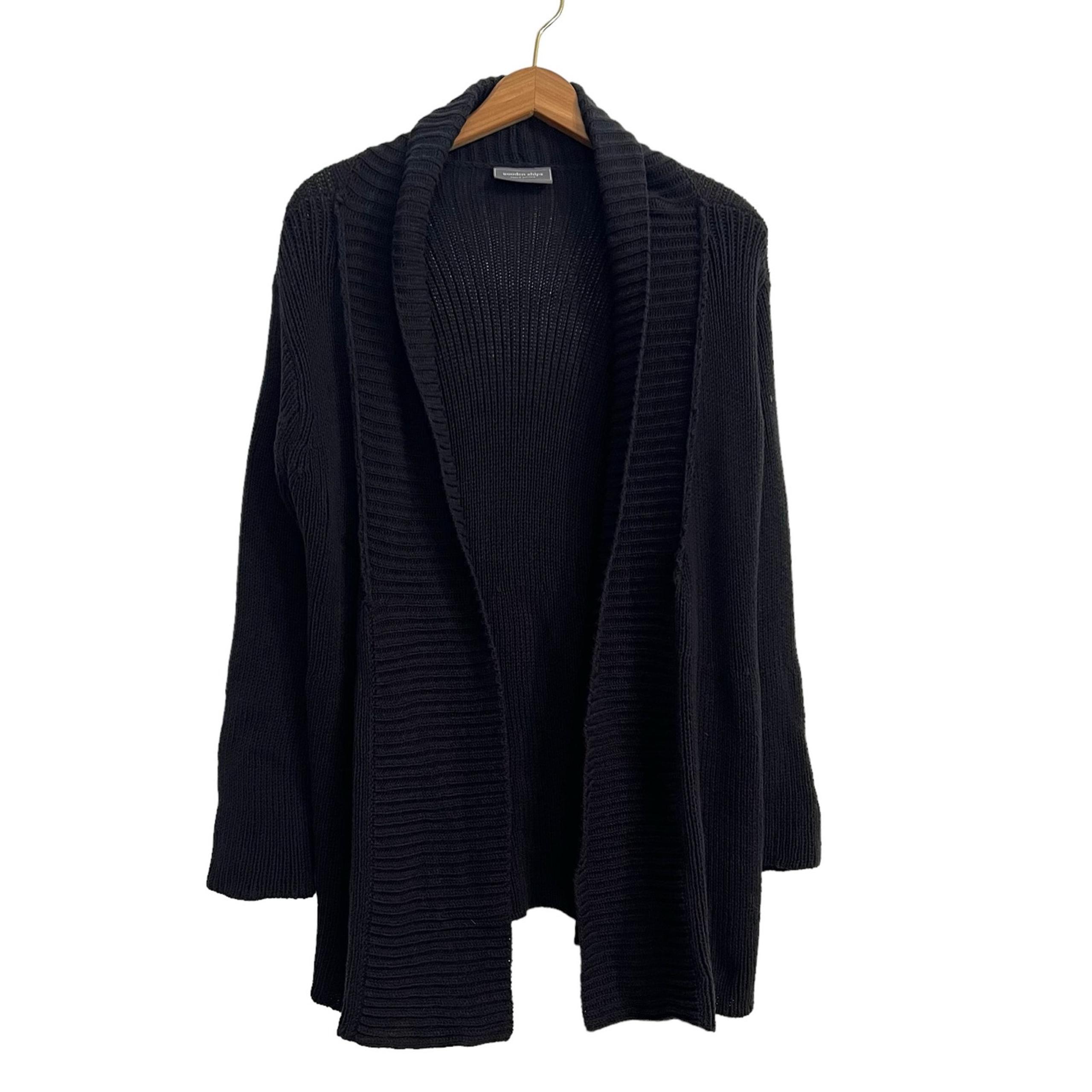 Wooden Ships Women's Open Front Cotton Knit Cardigan Sweater Sz M Black Relaxed