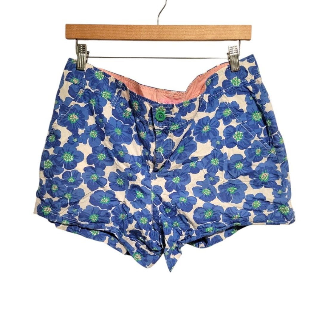 Lilly Pulitzer Callahan Shorts Blue Pansy Print Floral Blue Women's Size 12