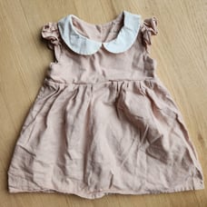 Baby blush pink girl linen dress with peter pan collar