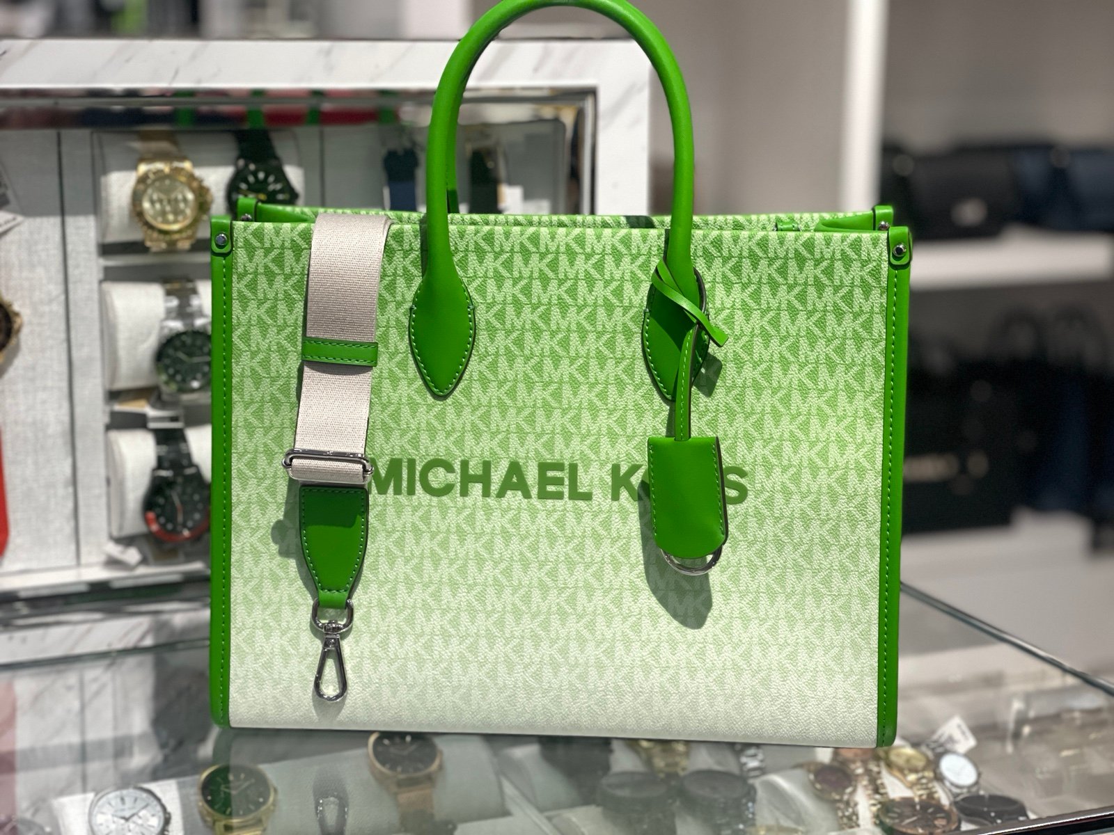 Michael Kors Mirella Medium Ombré Logo Tote Bag Jungle NWT