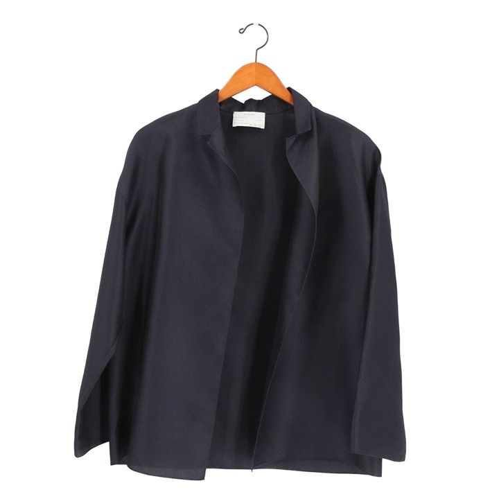 Dusan Silk Open Front Navy Blue Open Front Long Sleeve Jacket Top M