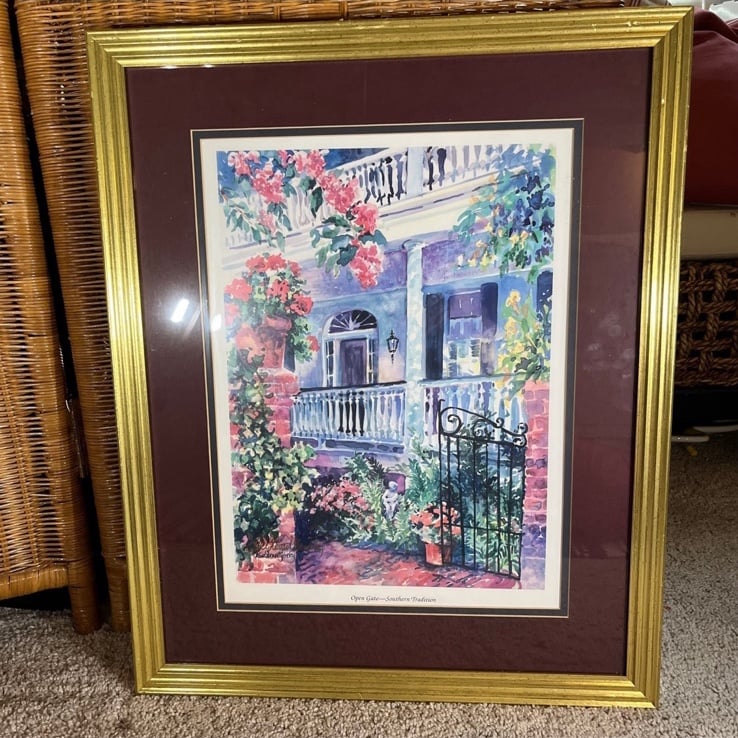 Vintage Alice Stewart Grimsley open gate southern tradition framed matted print