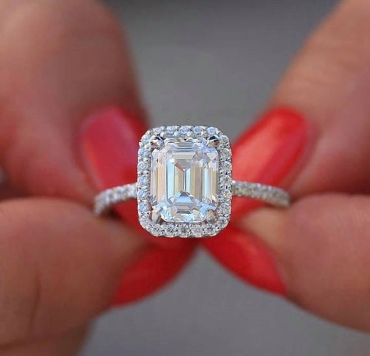 Beautiful Zirconia Emerald Cut Ring with half Pave Stones on each side