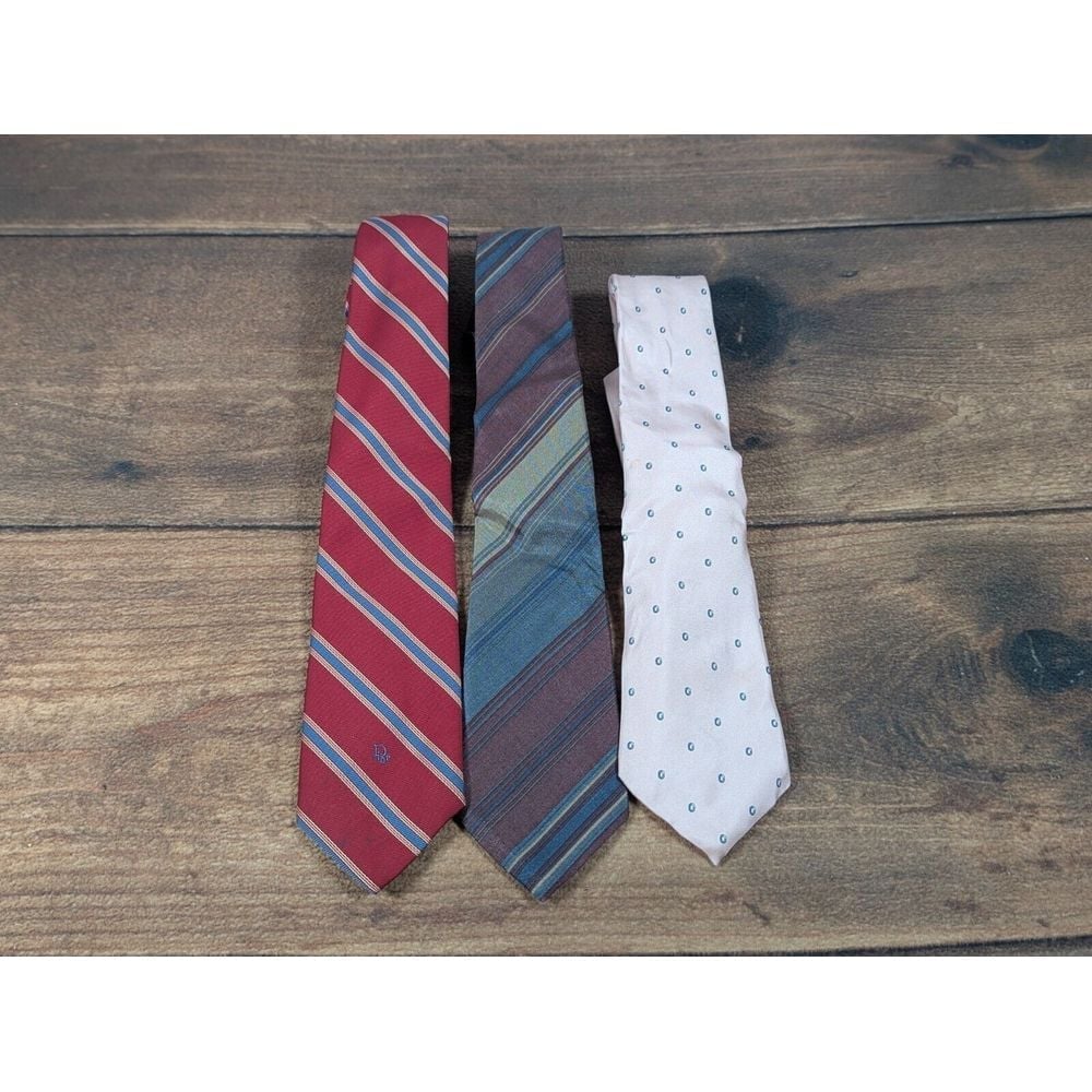 Lot of 3 Christian Dior Men's Neck Ties Classic Width Multicolor Polyester/Silk