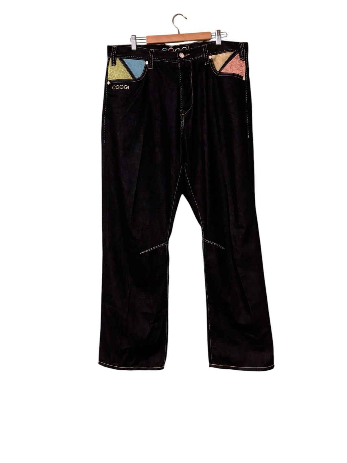 Coogi Y2K Mens Cyber Grunge Punk Embroidered Baggy Jeans Size 38/32
